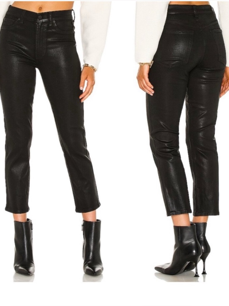7 For All Mankind Black Coated Faux Leather Wide Crop Leg Size S